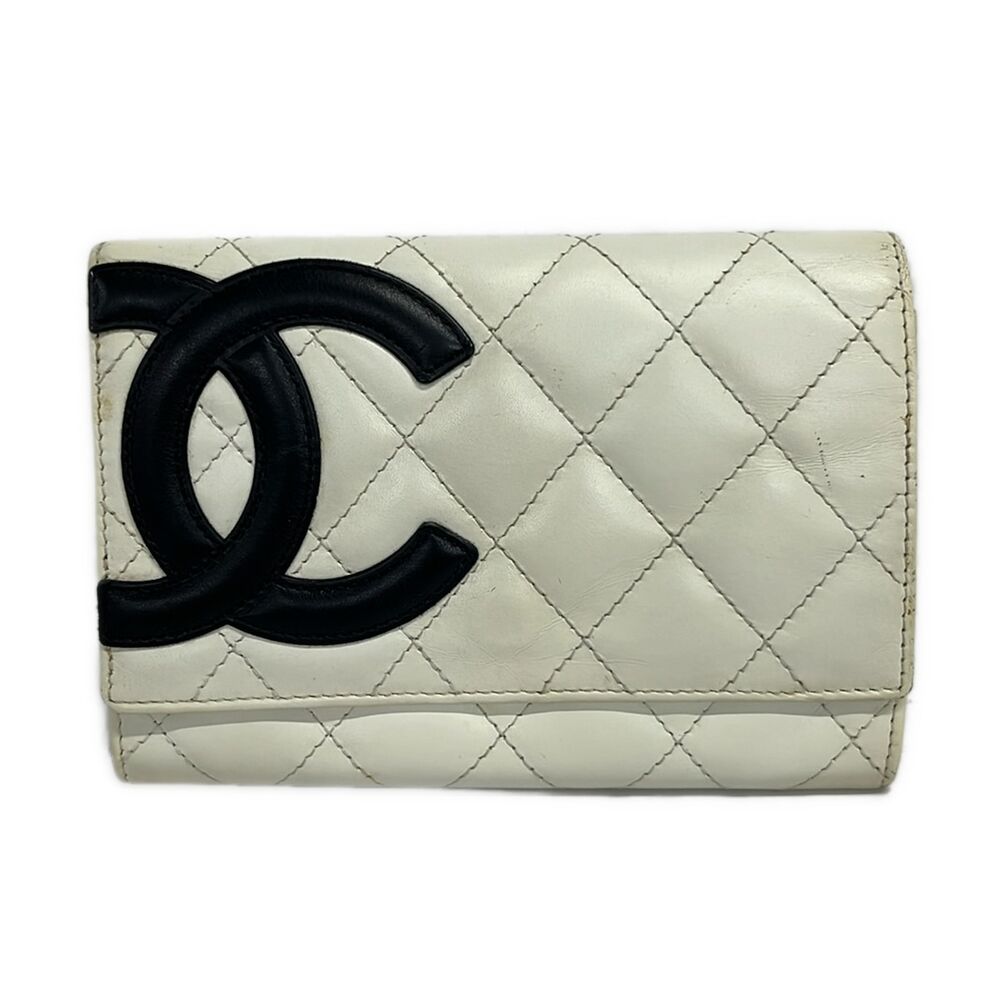 Chanel Cambon Line Bifold Wallet White Black